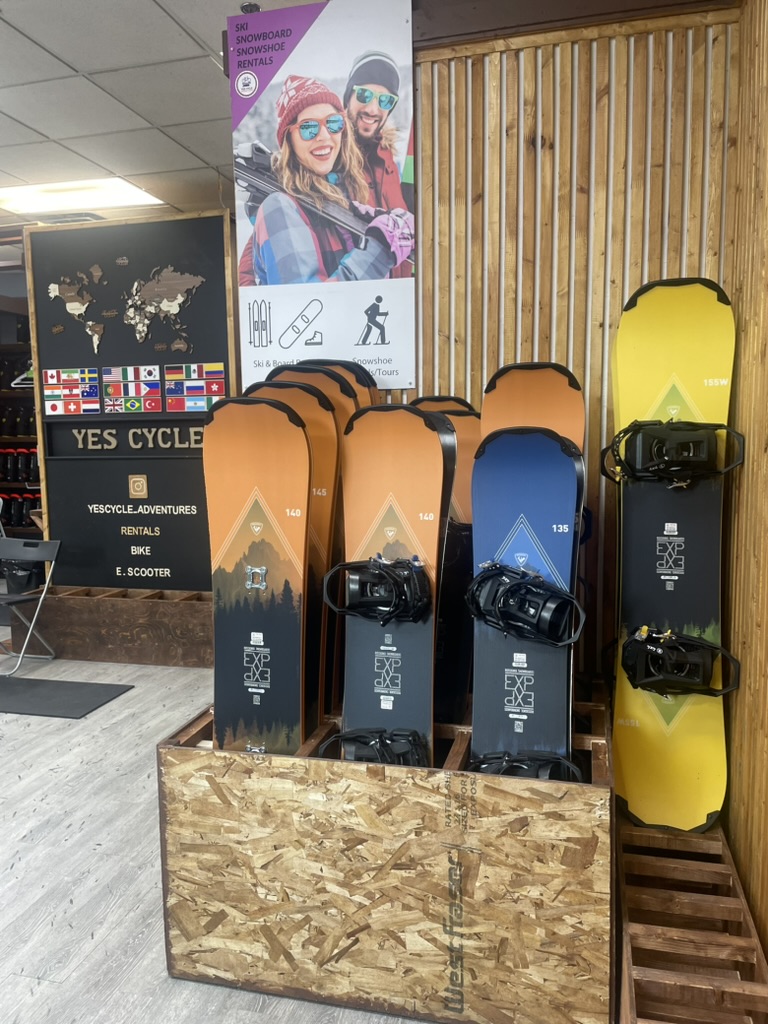 Snowboards ready to rent at YesCycle Vancouver