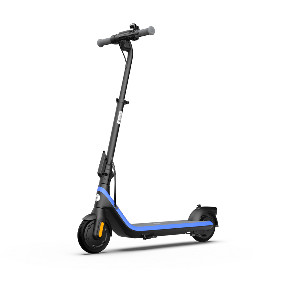 Segway C2 Pro kids e-kickscooter with blue accent lighting, available for rent at YesCycle Vancouver for ages 6 to 15