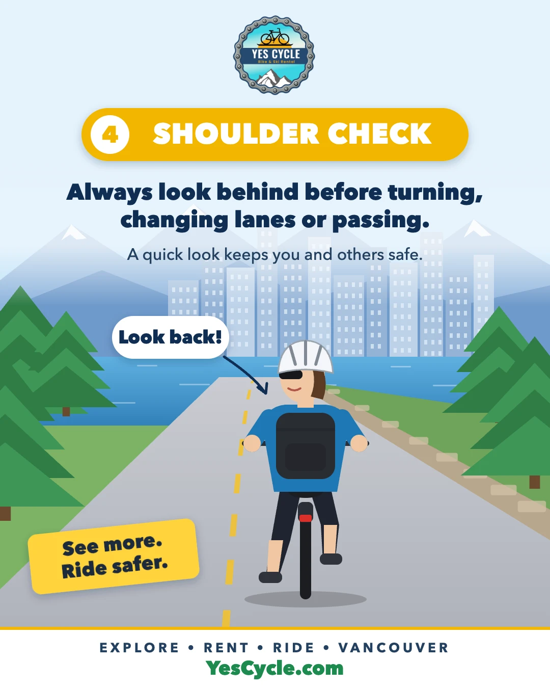Cyclist doing a shoulder check, looking back before turning or changing lanes